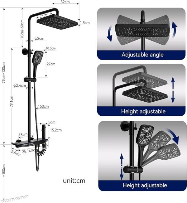 دوش حمام مدل پیانویی نمایشگر دار دیجیتال رنگ دودی برند دیکالان اصلی