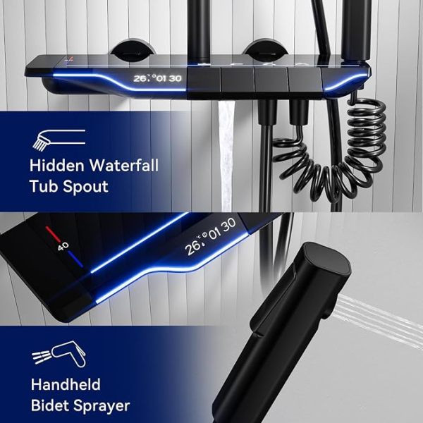 دوش حمام مدل پیانویی نمایشگر دار دیجیتال رنگ دودی برند دیکالان اصلی