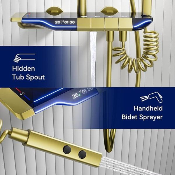 دوش حمام مدل پیانویی نمایشگر دار دیجیتال رنگ دودی برند دیکالان اصلی