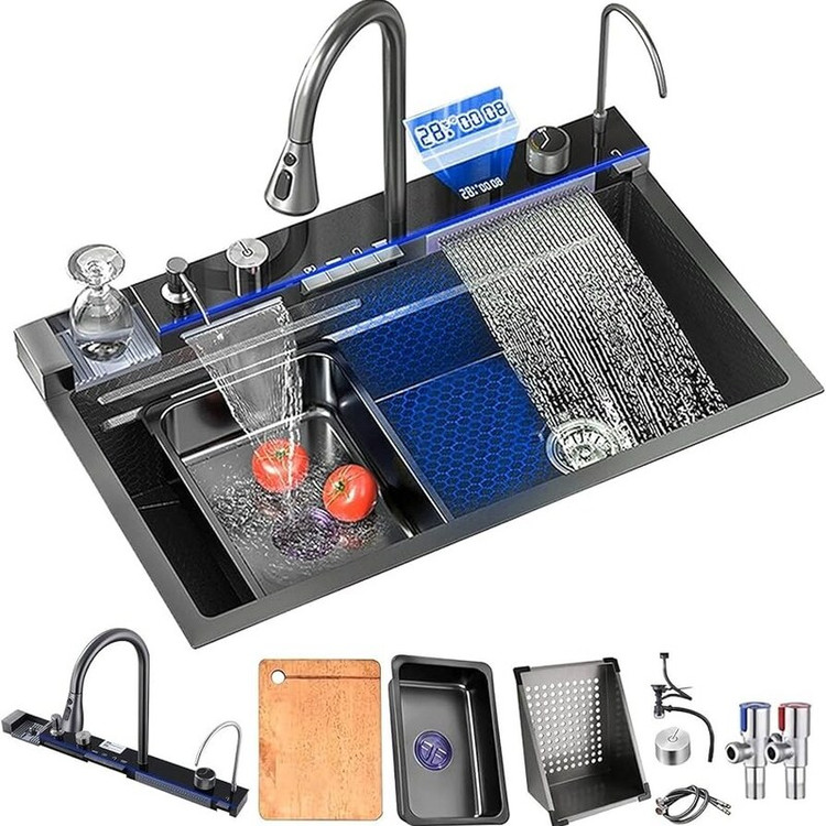 سینک ظرفشویی آبشاری پیانویی 5 کلید لانه زنبوری sus-304 گرید A رنگ دلفینی برند هایشنگ اصلی