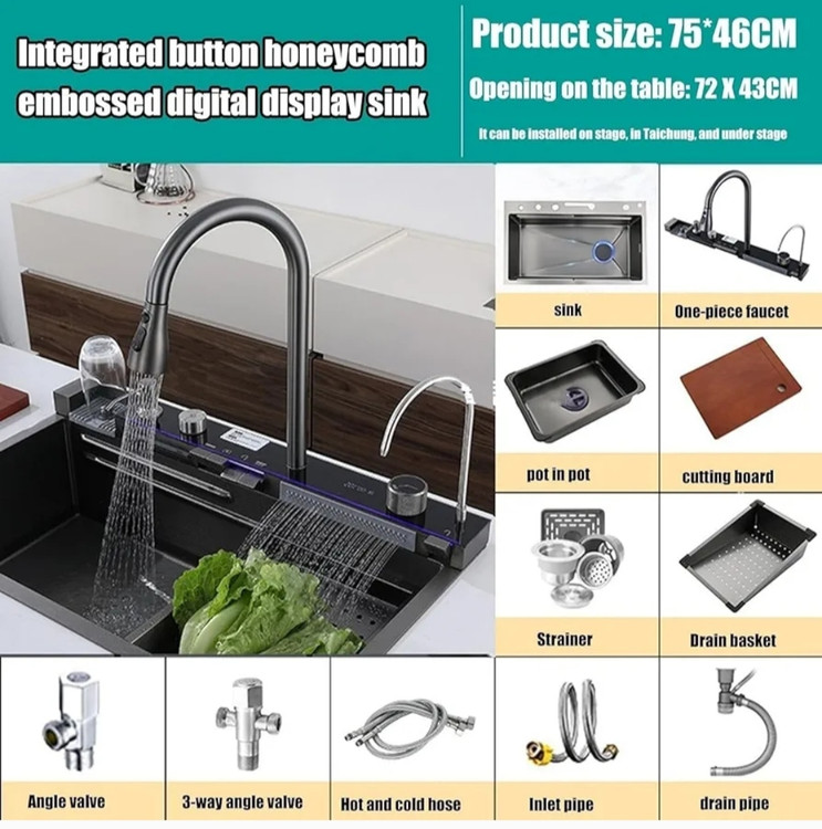 سینک ظرفشویی آبشاری پیانویی 5 کلید لانه زنبوری sus-304 گرید A رنگ دلفینی برند هایشنگ اصلی