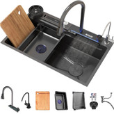 سینک ظرفشویی آبشاری پیانویی 5 کلید لانه زنبوری sus-304 گرید A رنگ دلفینی برند هایشنگ اصلی