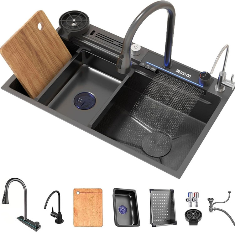 سینک ظرفشویی آبشاری پیانویی 5 کلید لانه زنبوری sus-304 گرید A رنگ دلفینی برند هایشنگ اصلی