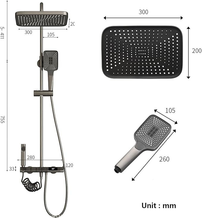 دوش حمام مدل پیانویی نمایشگردار دما تمام برنج _ برند هایشنگ اصلی کد 8099