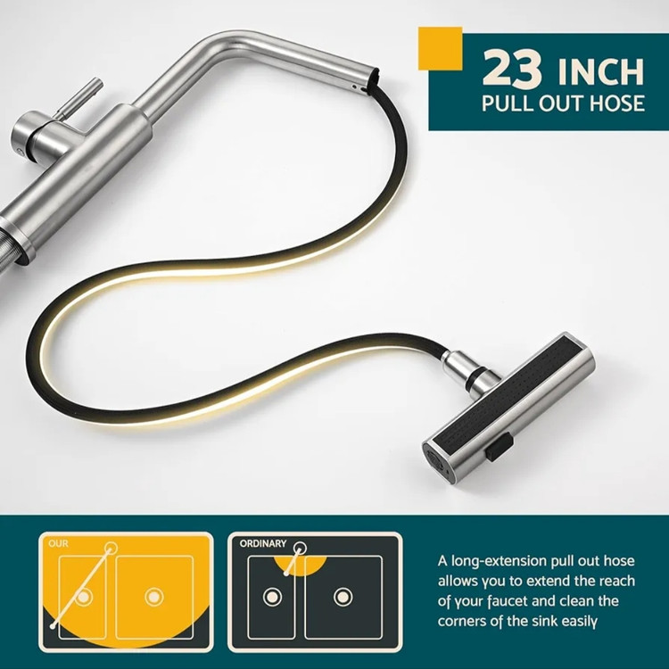 شیر ظرفشویی 4 حالته مدل ابشاری 360 درجه شاوری 60 سانت برند هوادیائو اصلی سنگین