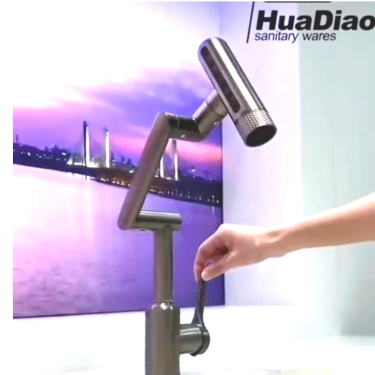 شیر روشویی برند هوادیائو 360 درجه مدل چهار حالته رنگ دودی