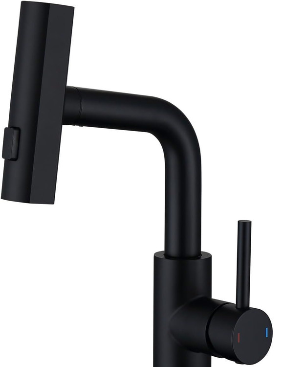 نمای کلی شیر روشویی چهارحالته HuaDiao نصبشده روی سینک سفید